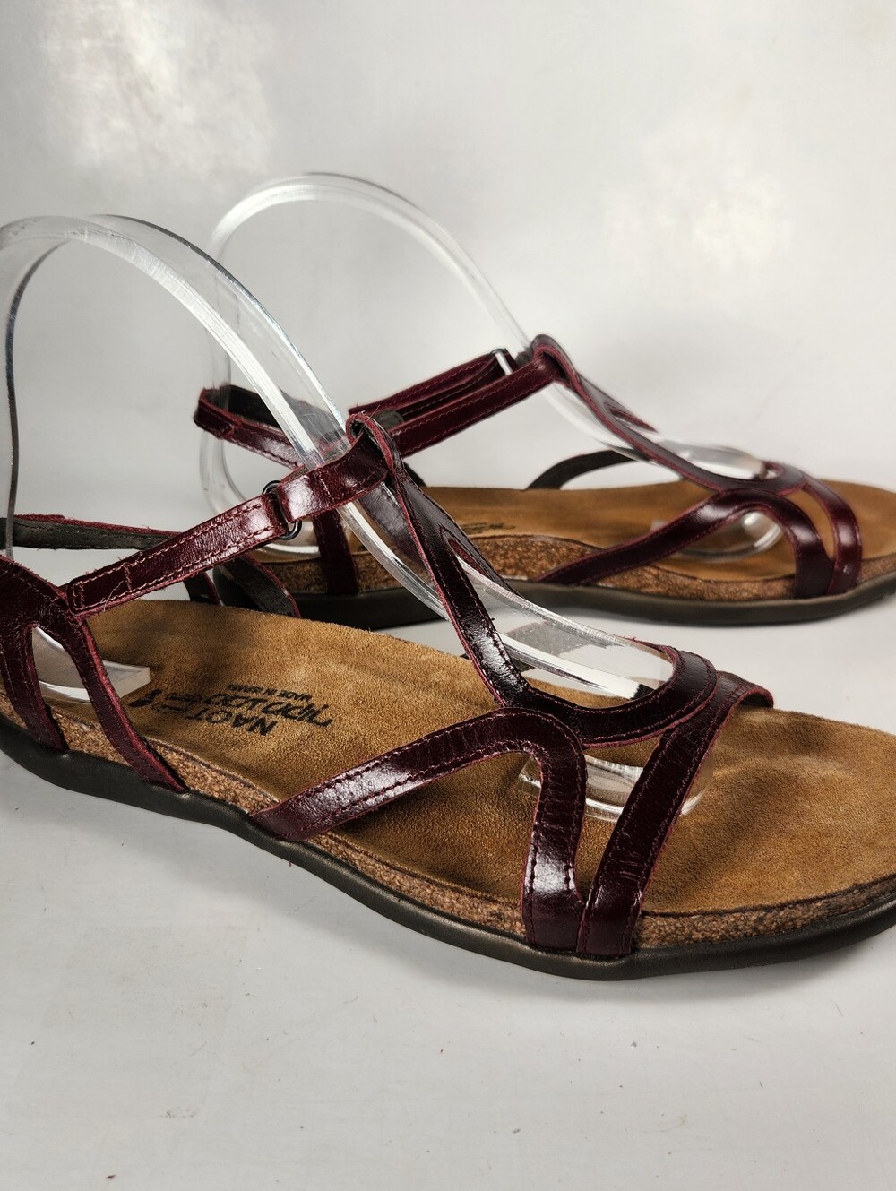 NAOT Women's Dorith Sandal 9 EU 40 Burgundy Gladiator T-strap Leather Flat Shoe